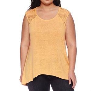 a.n.a Lace Raglan Cap-Sleeve Tee Top Ochre New